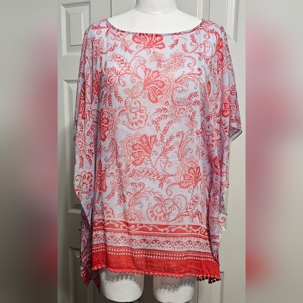 Talbots Cotton/Silk Women's Floral Poncho Blouse Small